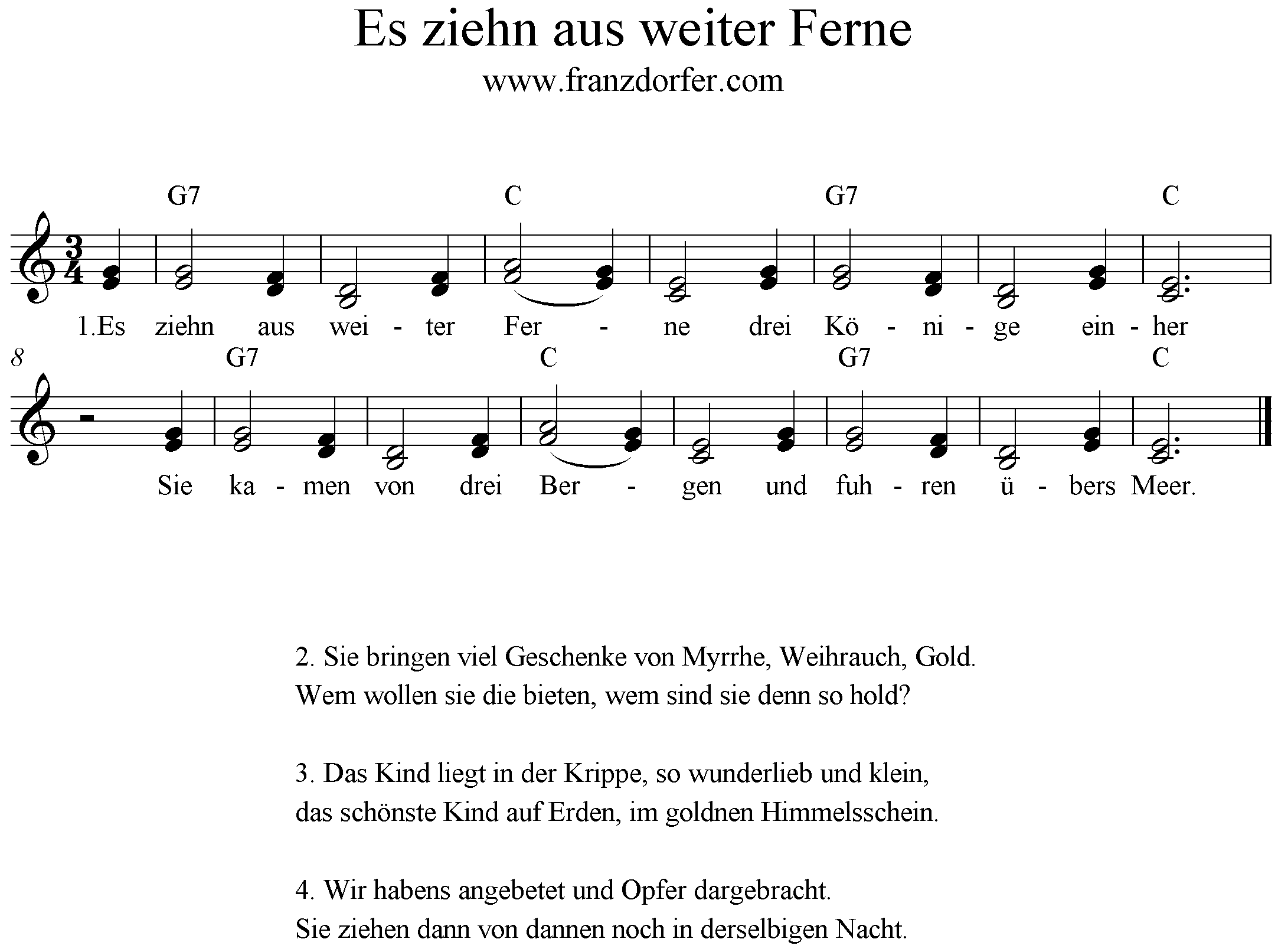 Noten, Es ziehn aus weiter Ferne, C-Dur